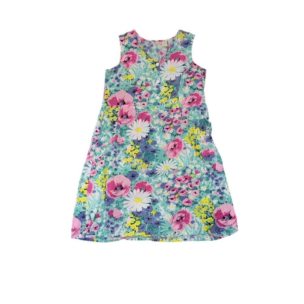 Vintage La cera floral house dress pockets XL cottagecore sleeveless 100% cotton